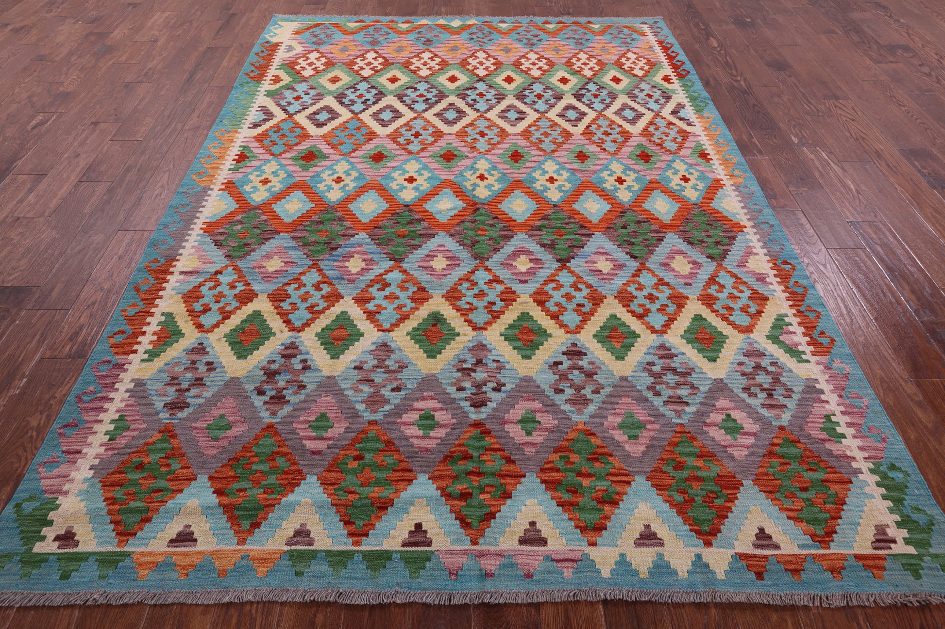 Reversible Kilim Flat Weave Wool On Wool Rug - 6' 9" X 9' 10" - Golden Nile