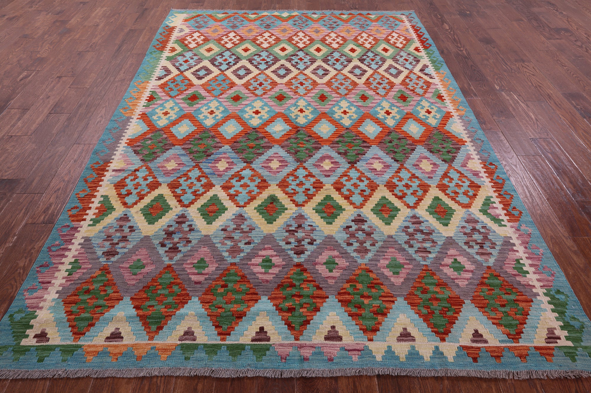 Reversible Kilim Flat Weave Wool On Wool Rug - 6' 9" X 9' 10" - Golden Nile