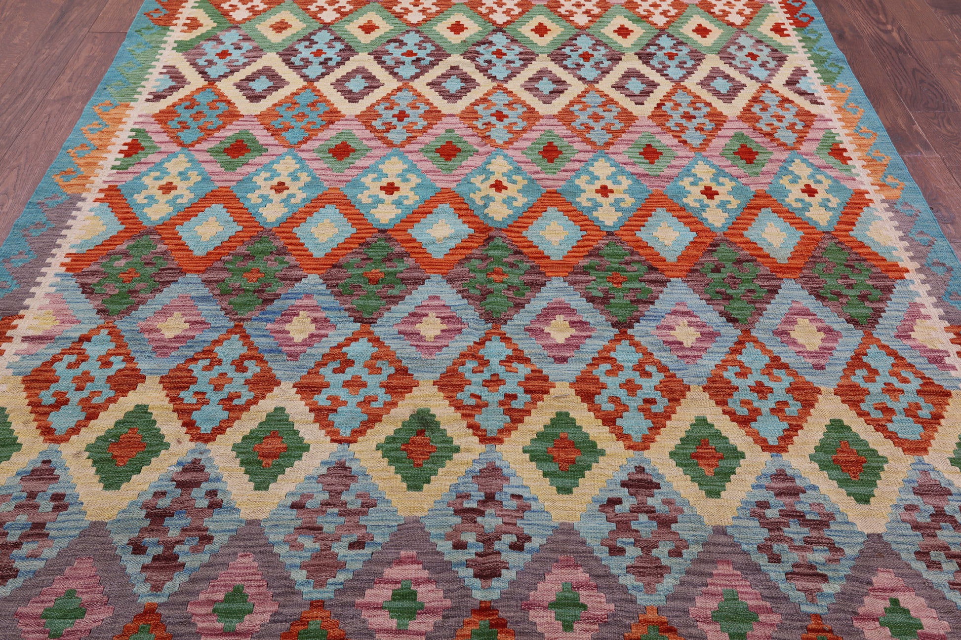 Reversible Kilim Flat Weave Wool On Wool Rug - 6' 9" X 9' 10" - Golden Nile