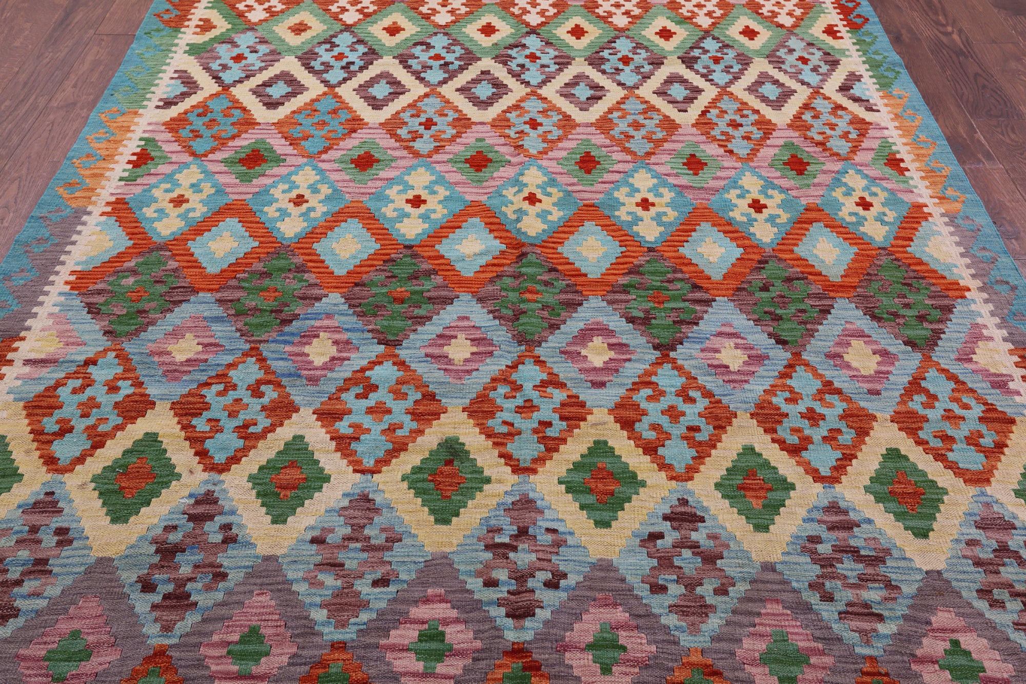 Reversible Kilim Flat Weave Wool On Wool Rug - 6' 9" X 9' 10" - Golden Nile