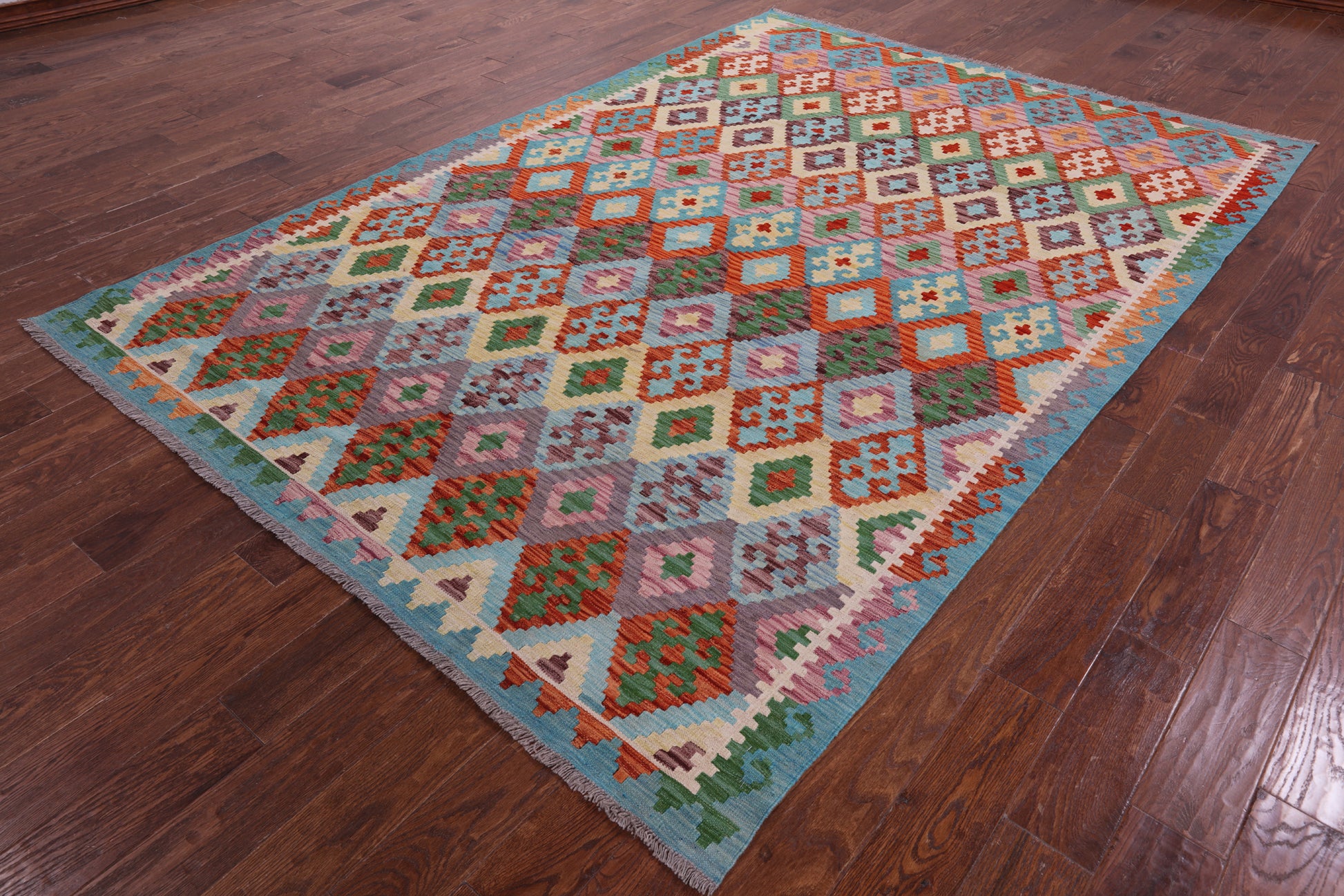 Reversible Kilim Flat Weave Wool On Wool Rug - 6' 9" X 9' 10" - Golden Nile