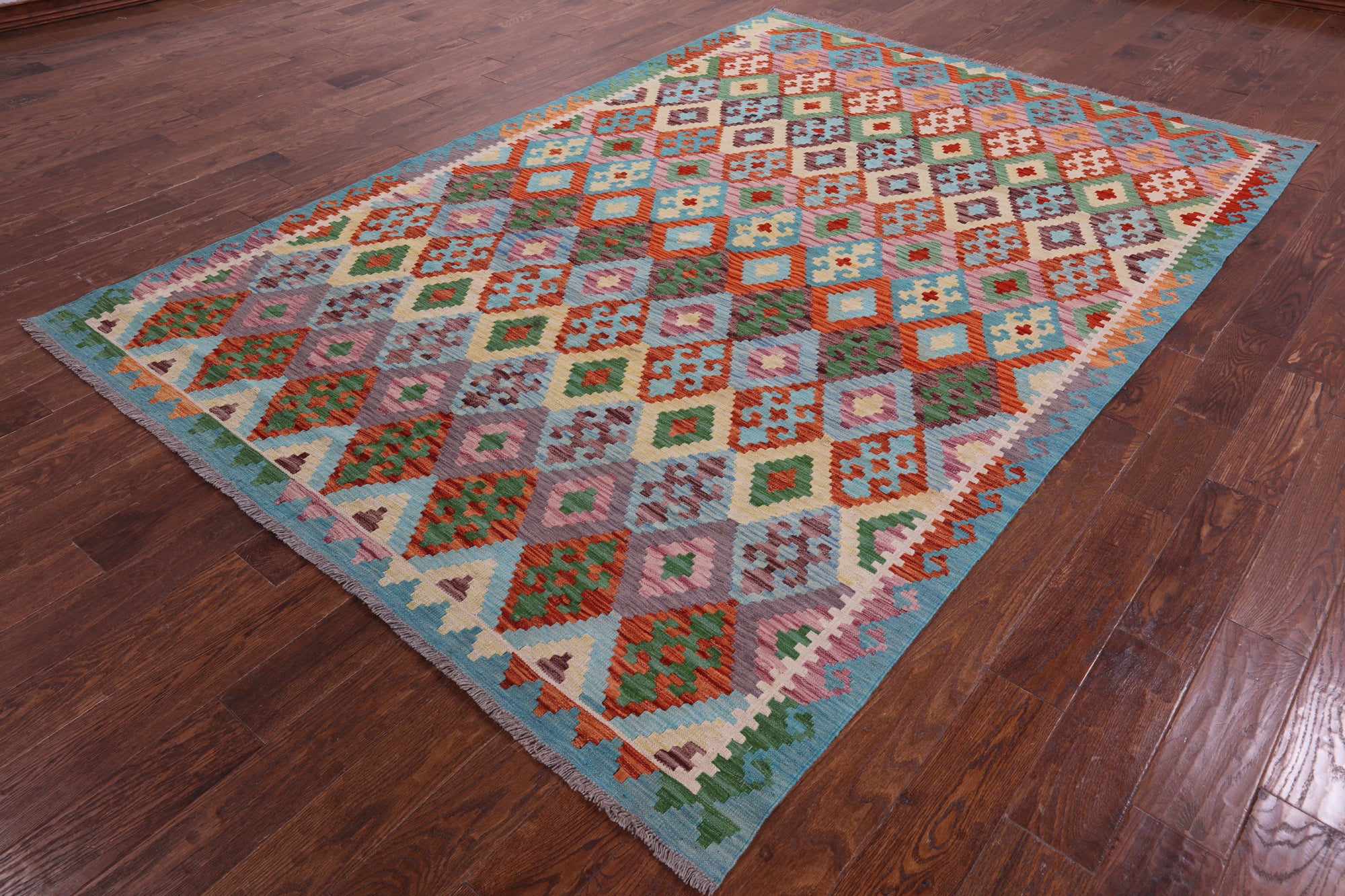 Reversible Kilim Flat Weave Wool On Wool Rug - 6' 9" X 9' 10" - Golden Nile