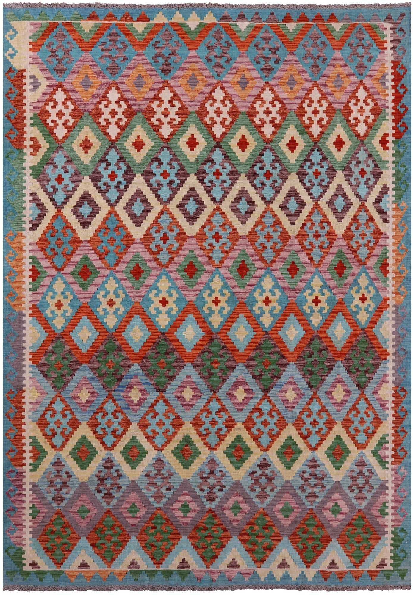 Reversible Kilim Flat Weave Wool On Wool Rug - 6' 9" X 9' 10" - Golden Nile