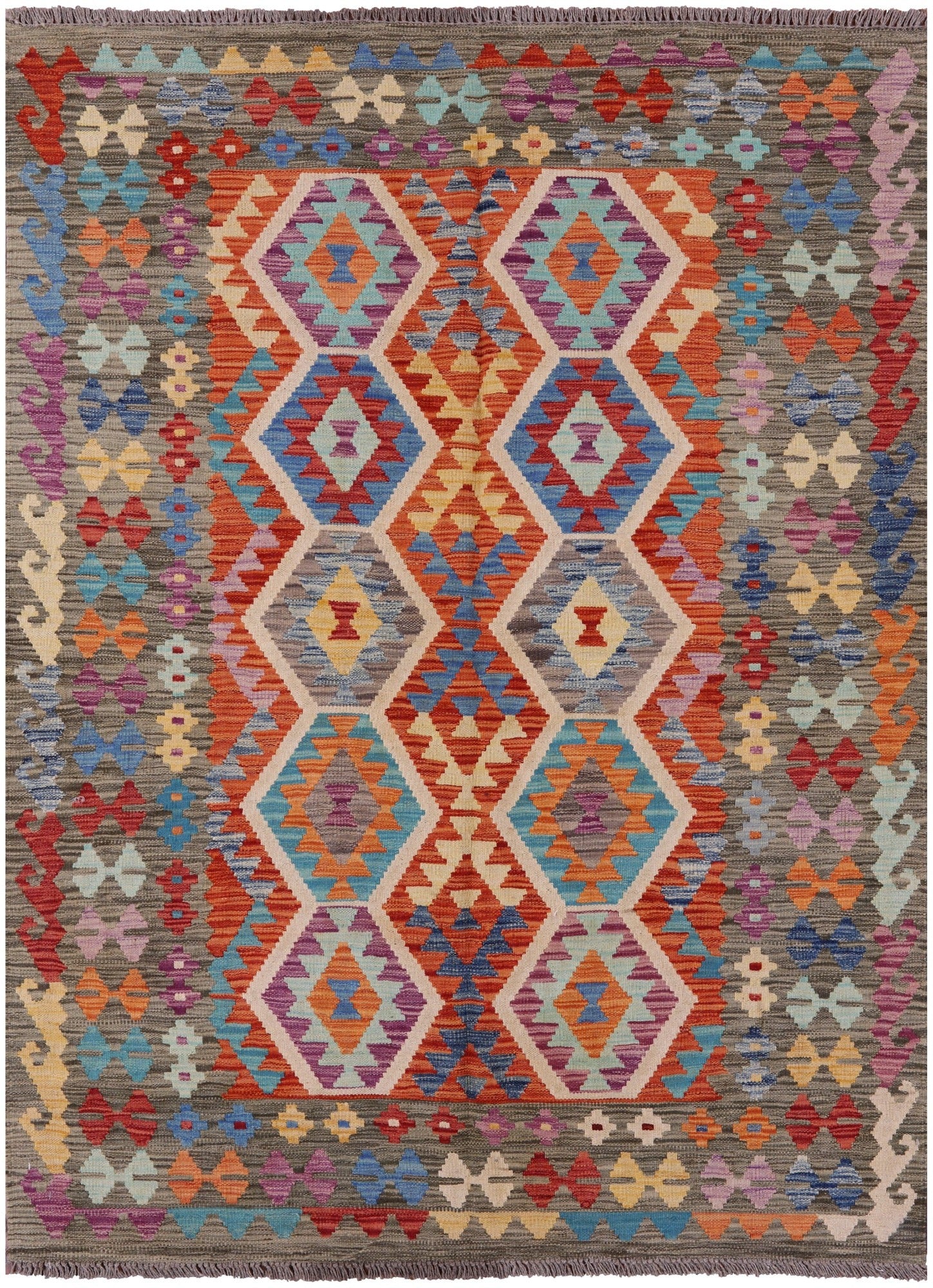 Reversible Kilim Flat Weave Wool On Wool Rug - 5' 0" X 6' 8" - Golden Nile