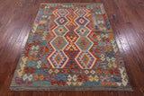 Reversible Kilim Flat Weave Wool On Wool Rug - 5' 0" X 6' 8" - Golden Nile