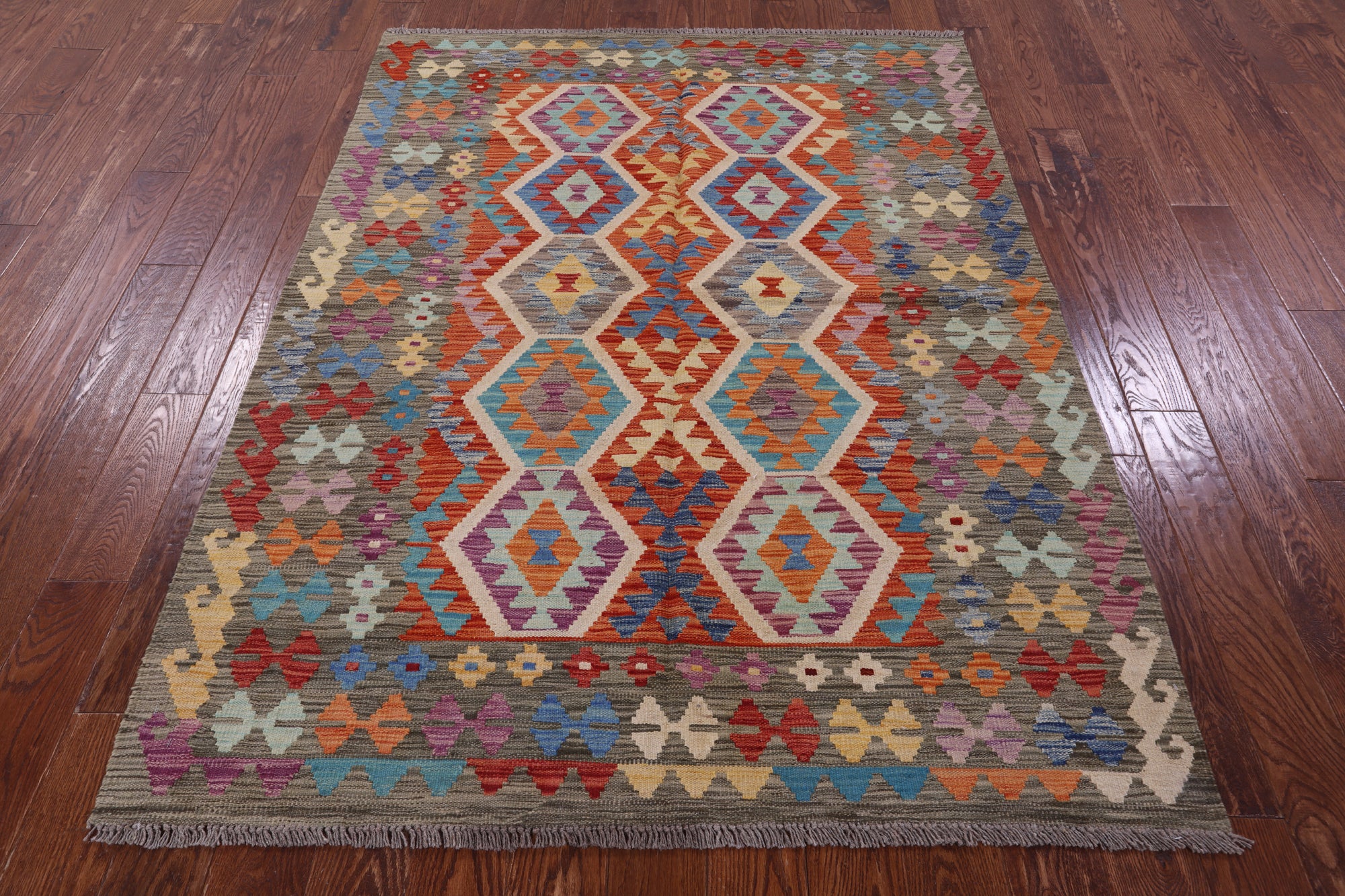 Reversible Kilim Flat Weave Wool On Wool Rug - 5' 0" X 6' 8" - Golden Nile
