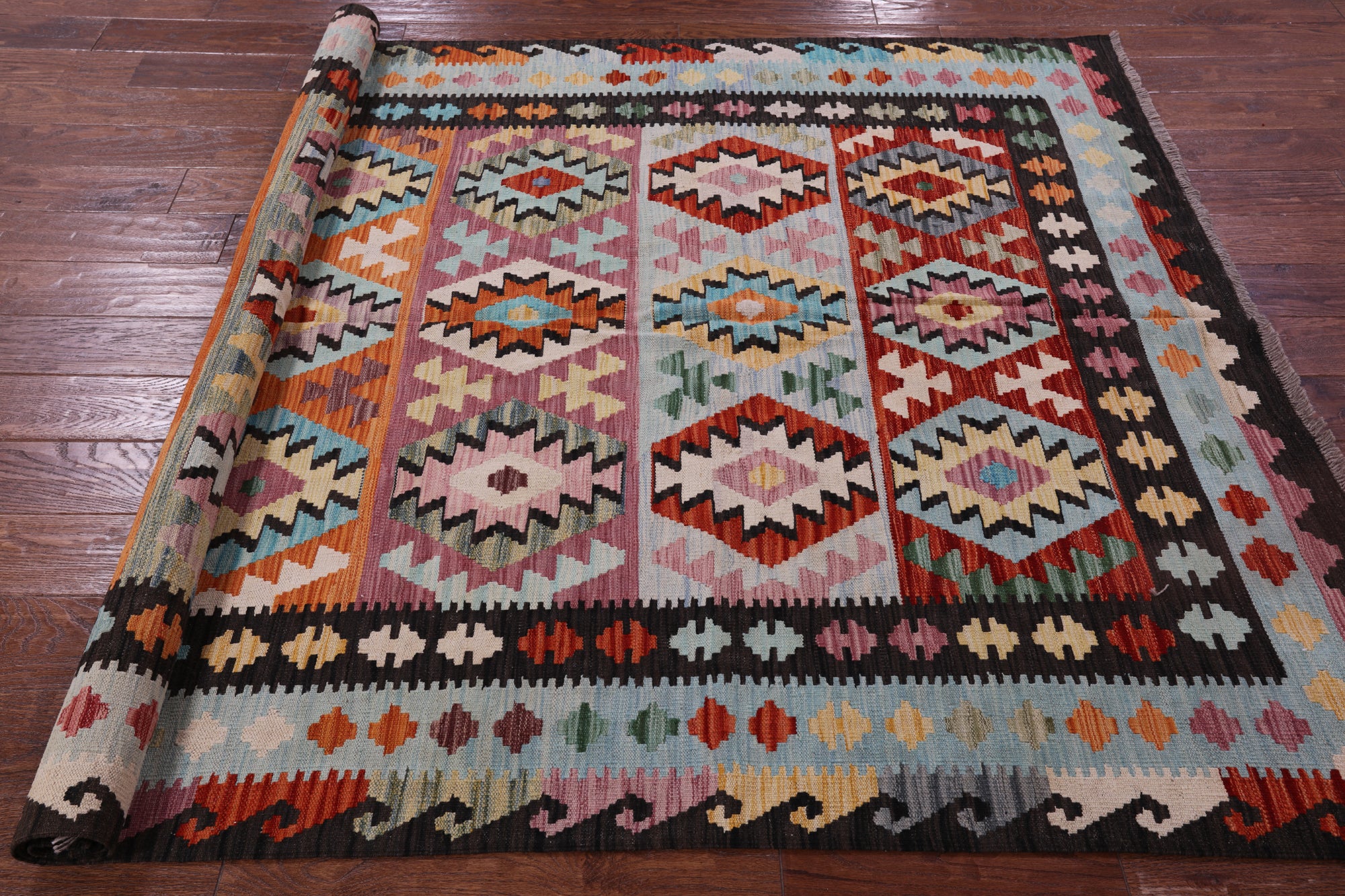 Reversible Kilim Flat Weave Wool On Wool Rug - 5' 5" X 7' 8" - Golden Nile