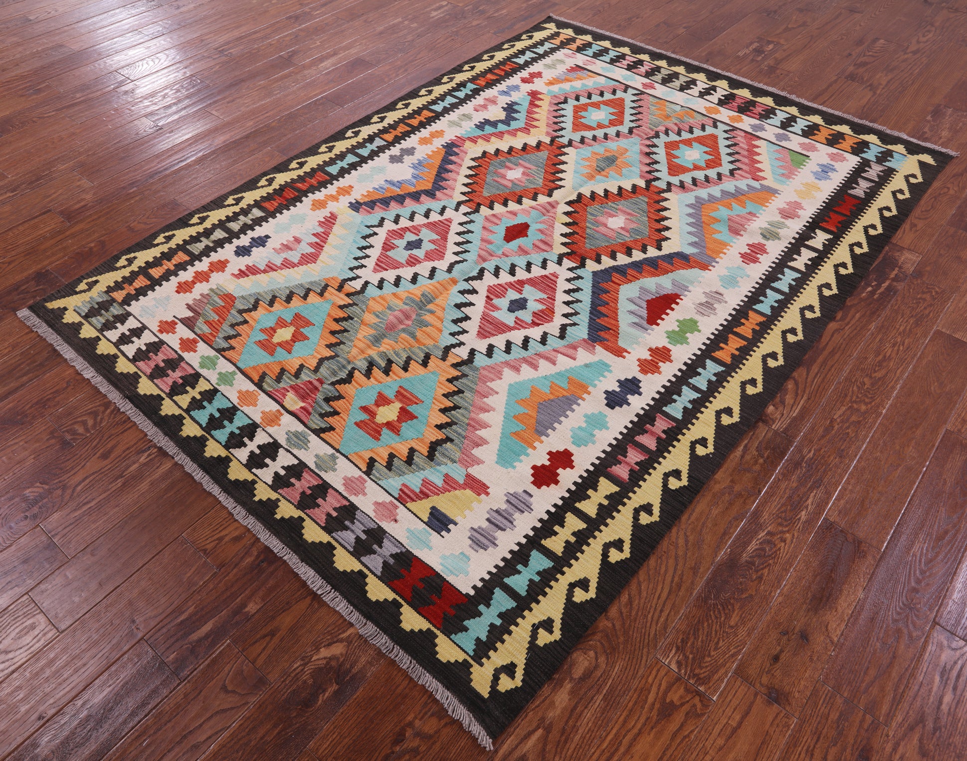 Reversible Kilim Flat Weave Wool On Wool Rug - 5' 7" X 7' 11" - Golden Nile