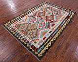 Reversible Kilim Flat Weave Wool On Wool Rug - 5' 7" X 7' 11" - Golden Nile