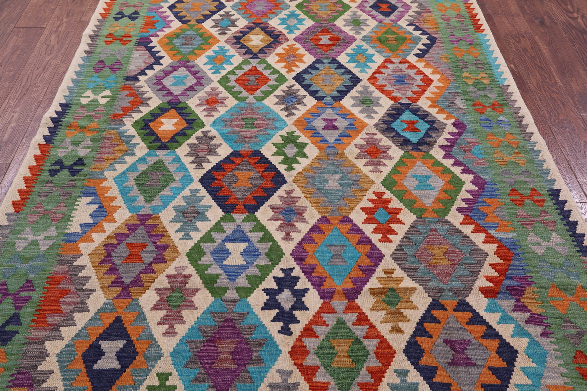 Reversible Kilim Flat Weave Wool On Wool Rug - 5' 7" X 7' 9" - Golden Nile