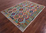 Reversible Kilim Flat Weave Wool On Wool Rug - 5' 7" X 7' 9" - Golden Nile