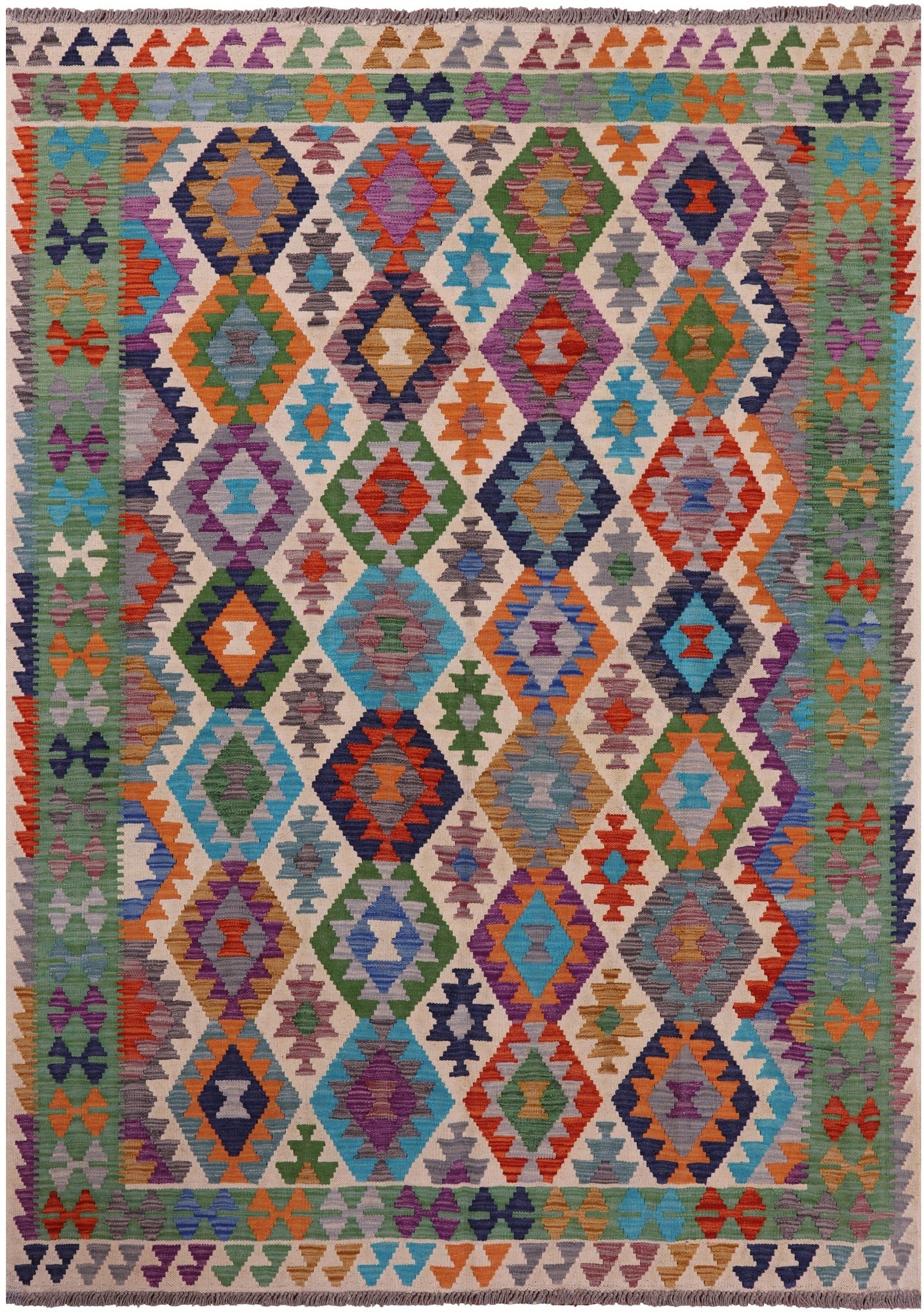 Reversible Kilim Flat Weave Wool On Wool Rug - 5' 7" X 7' 9" - Golden Nile