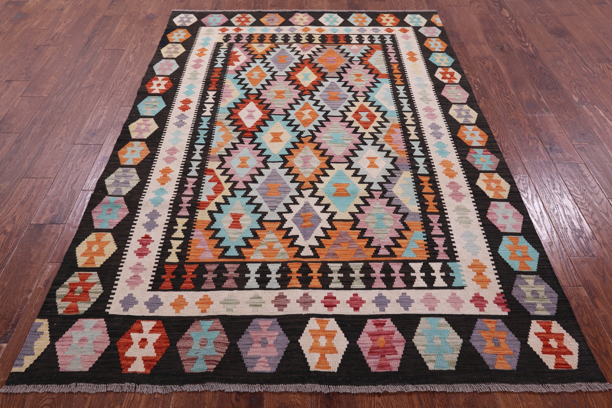 Reversible Kilim Flat Weave Wool On Wool Rug - 5' 5" X 7' 8" - Golden Nile