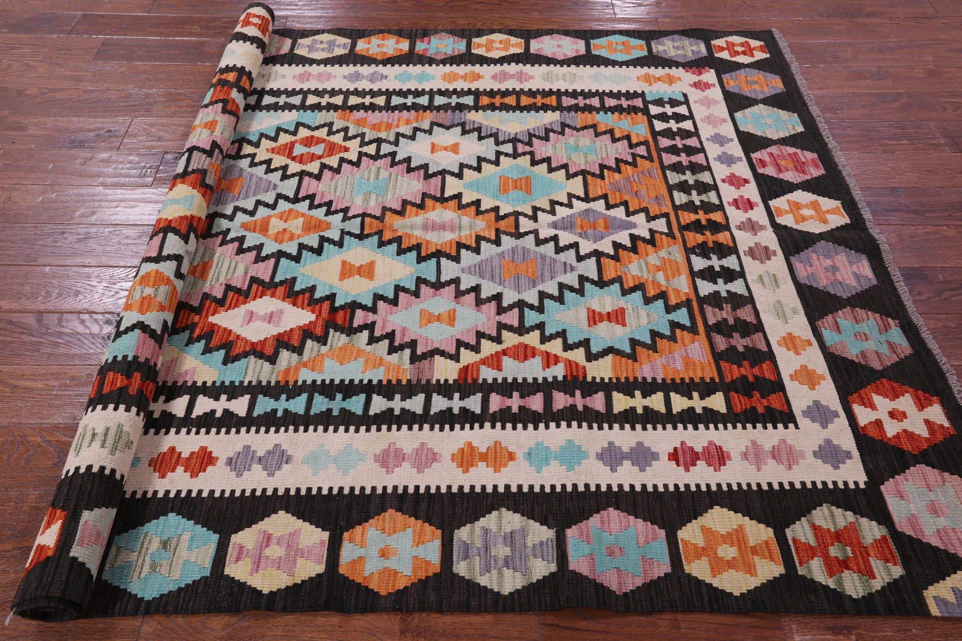 Reversible Kilim Flat Weave Wool On Wool Rug - 5' 5" X 7' 8" - Golden Nile
