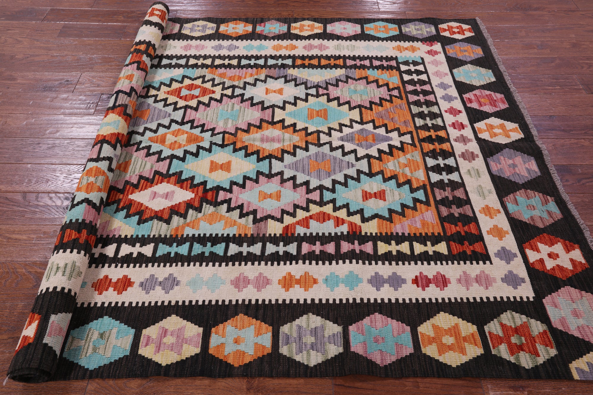 Reversible Kilim Flat Weave Wool On Wool Rug - 5' 5" X 7' 8" - Golden Nile