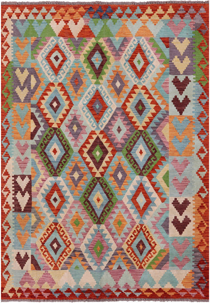 Reversible Kilim Flat Weave Wool On Wool Rug - 5' 7" X 7' 9" - Golden Nile