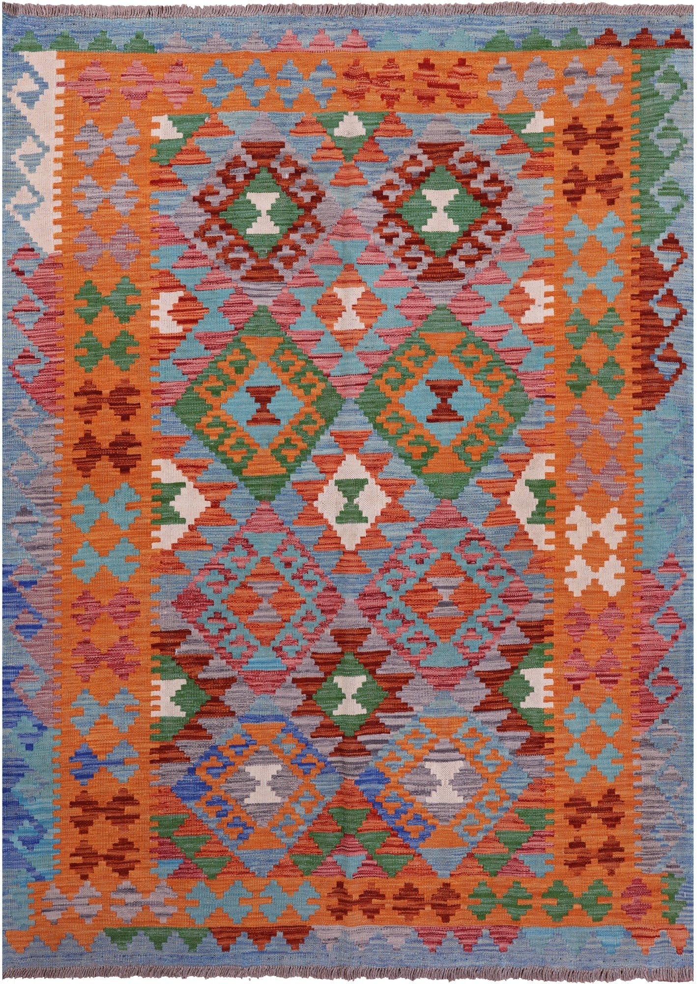Reversible Kilim Flat Weave Wool On Wool Rug - 4' 11" X 6' 9" - Golden Nile