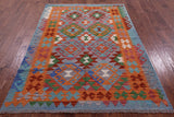 Reversible Kilim Flat Weave Wool On Wool Rug - 4' 11" X 6' 9" - Golden Nile