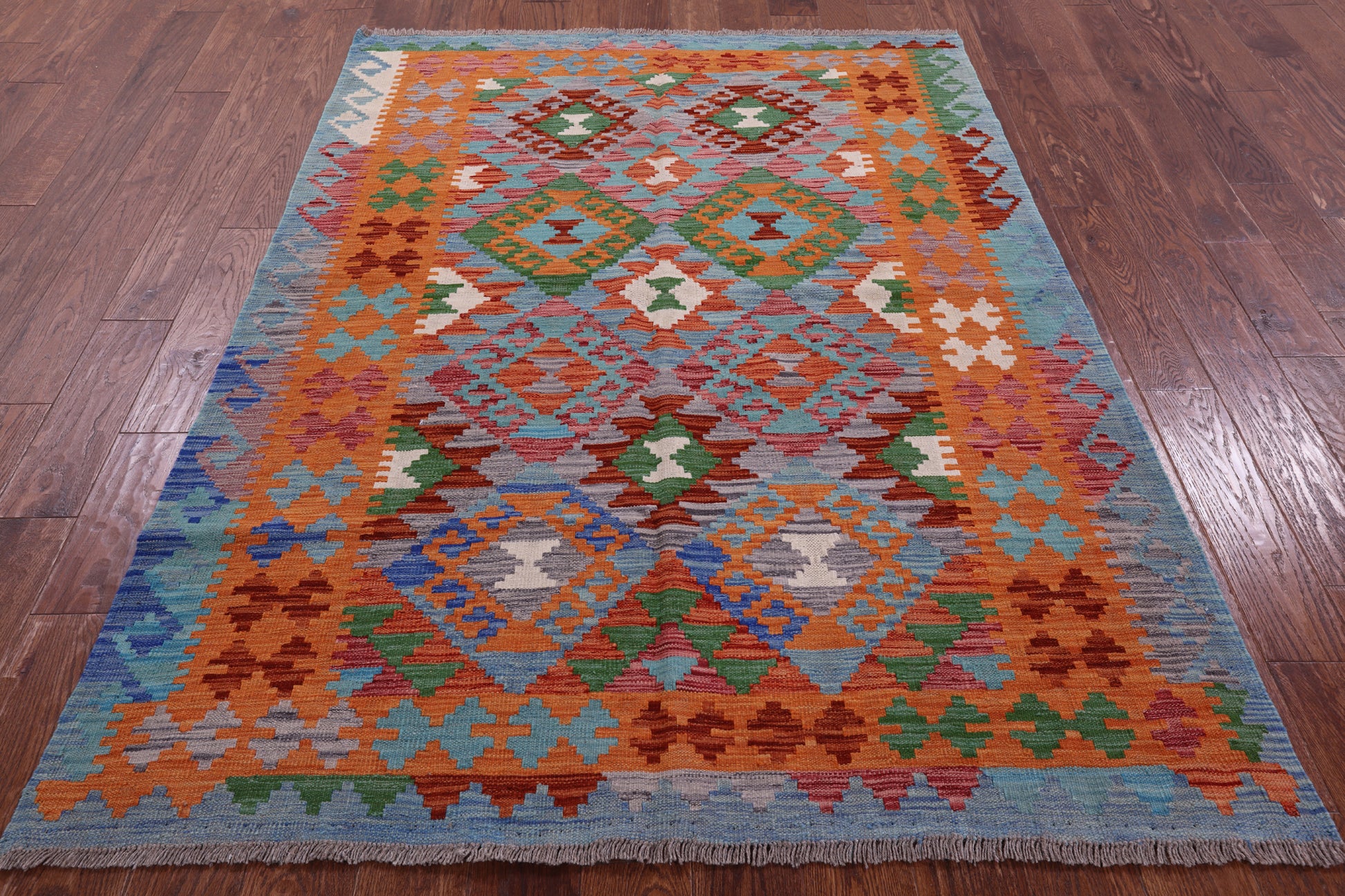 Reversible Kilim Flat Weave Wool On Wool Rug - 4' 11" X 6' 9" - Golden Nile