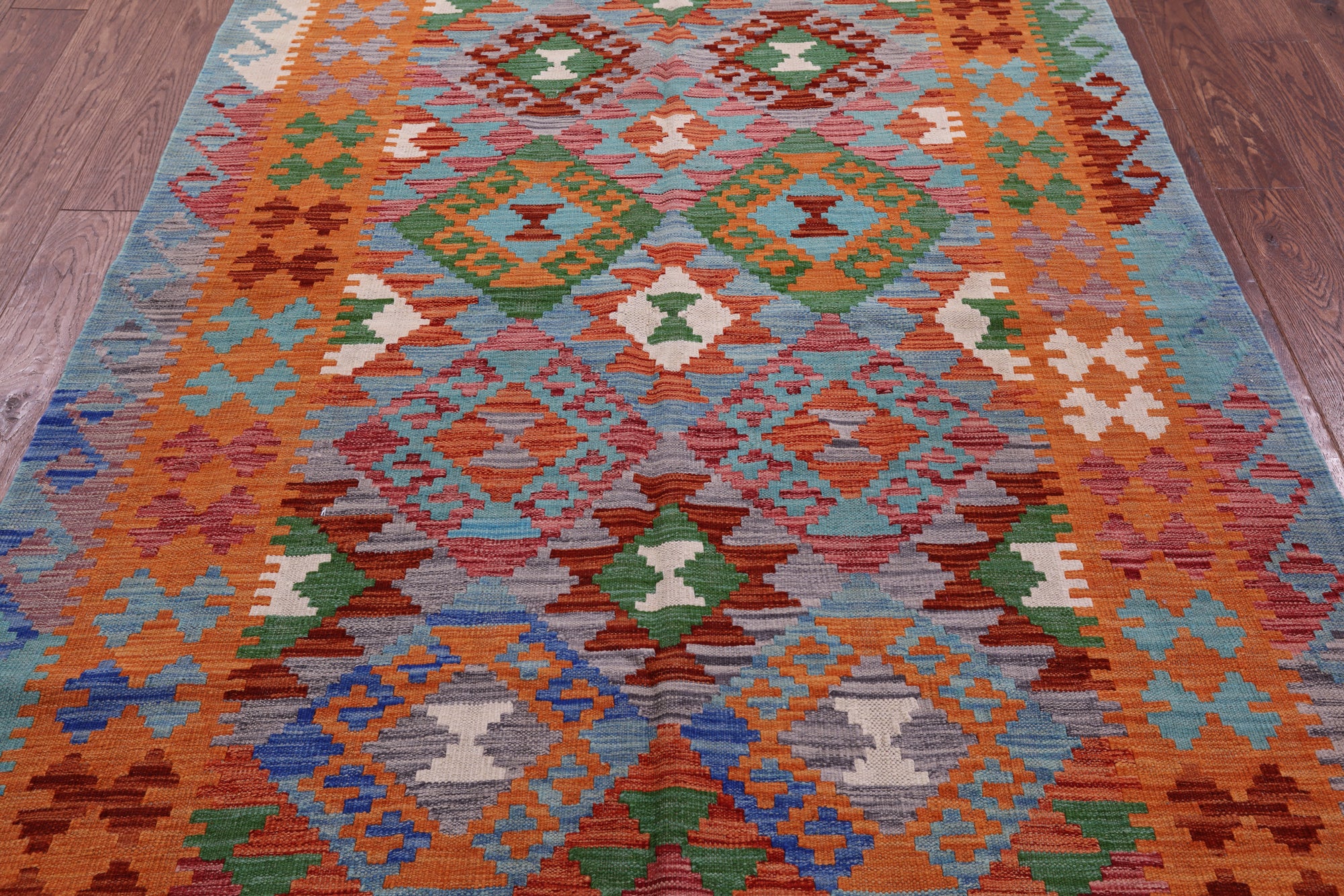 Reversible Kilim Flat Weave Wool On Wool Rug - 4' 11" X 6' 9" - Golden Nile