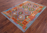 Reversible Kilim Flat Weave Wool On Wool Rug - 4' 11" X 6' 9" - Golden Nile