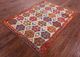 Reversible Kilim Flat Weave Wool On Wool Rug - 4' 10" X 6' 5" - Golden Nile