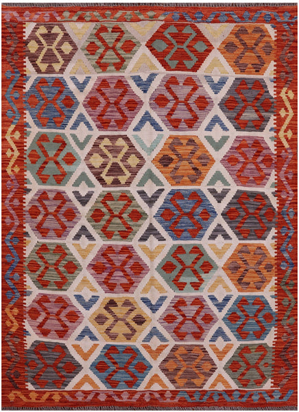 Reversible Kilim Flat Weave Wool On Wool Rug - 4' 10" X 6' 5" - Golden Nile