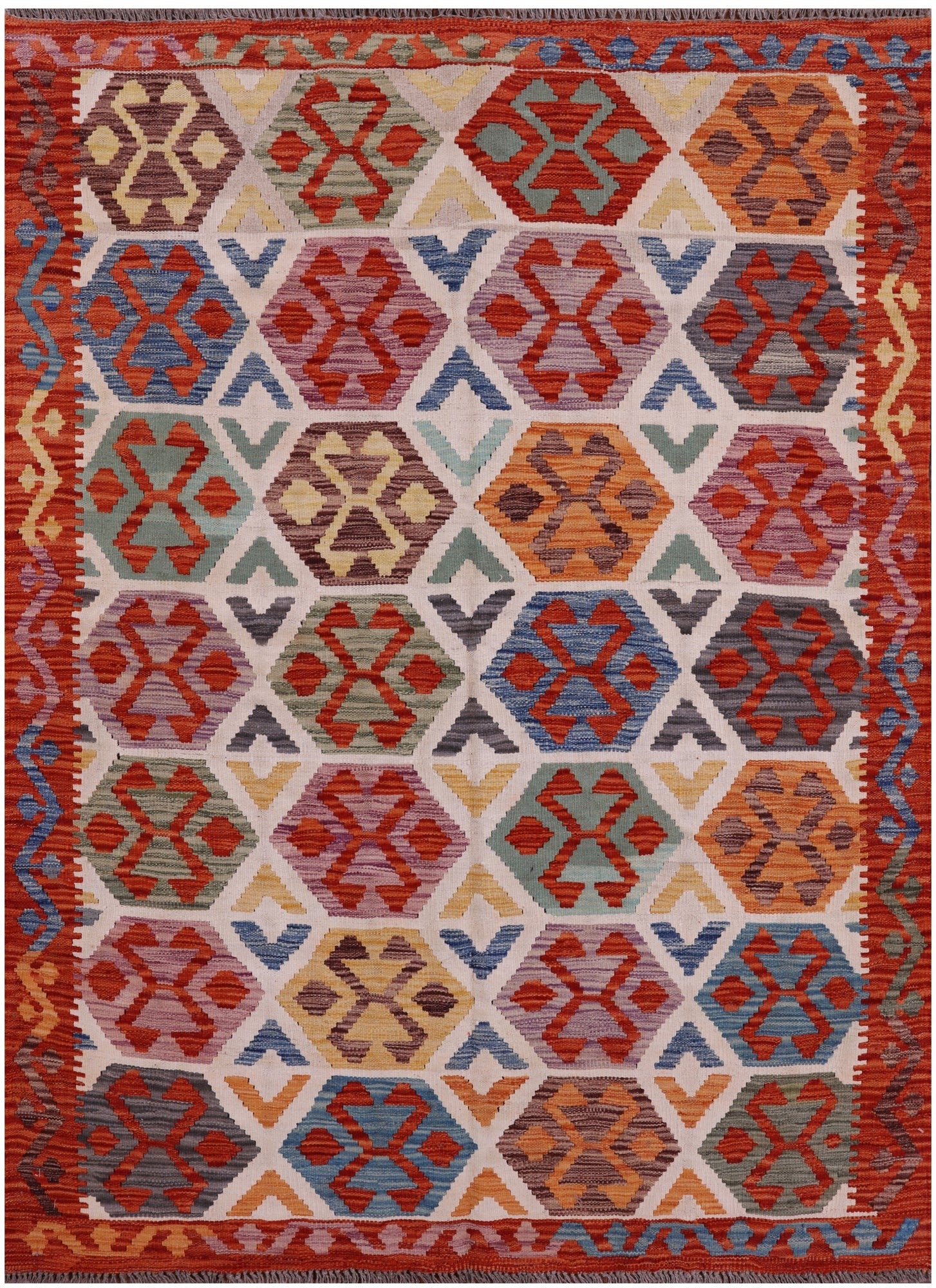 Reversible Kilim Flat Weave Wool On Wool Rug - 4' 10" X 6' 5" - Golden Nile