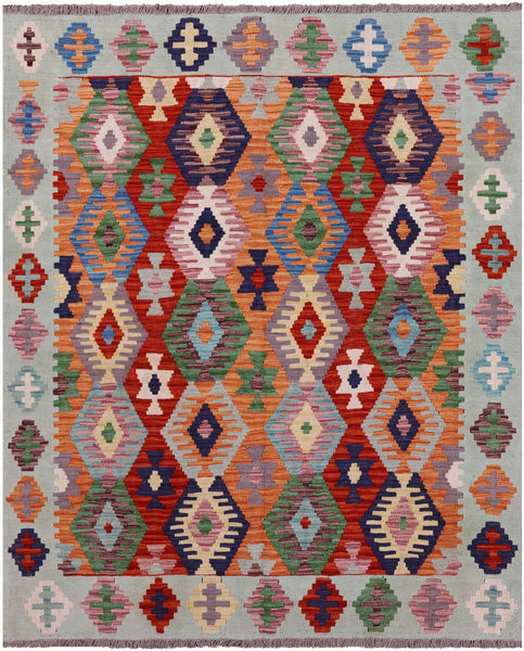 Reversible Kilim Flat Weave Wool On Wool Rug - 5' 1" X 6' 3" - Golden Nile