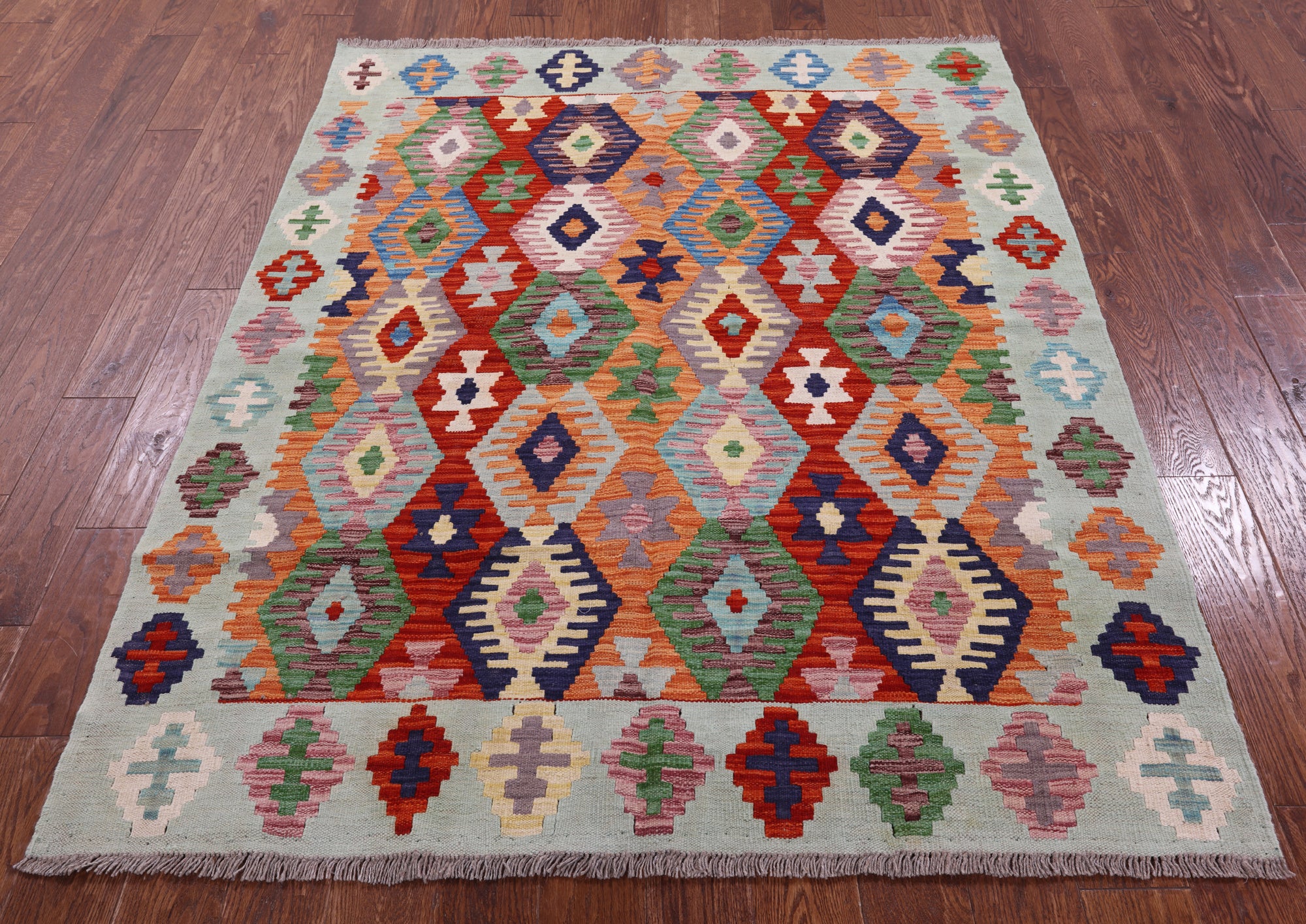 Reversible Kilim Flat Weave Wool On Wool Rug - 5' 1" X 6' 3" - Golden Nile