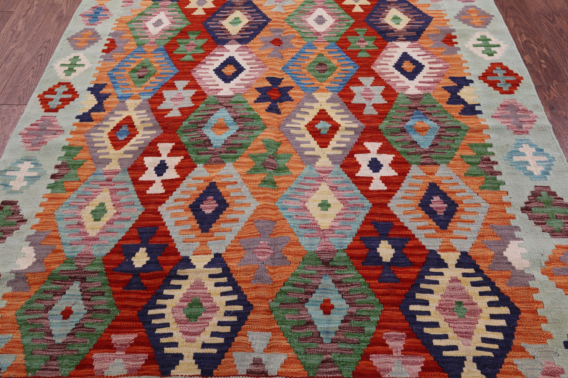 Reversible Kilim Flat Weave Wool On Wool Rug - 5' 1" X 6' 3" - Golden Nile