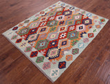 Reversible Kilim Flat Weave Wool On Wool Rug - 5' 1" X 6' 3" - Golden Nile