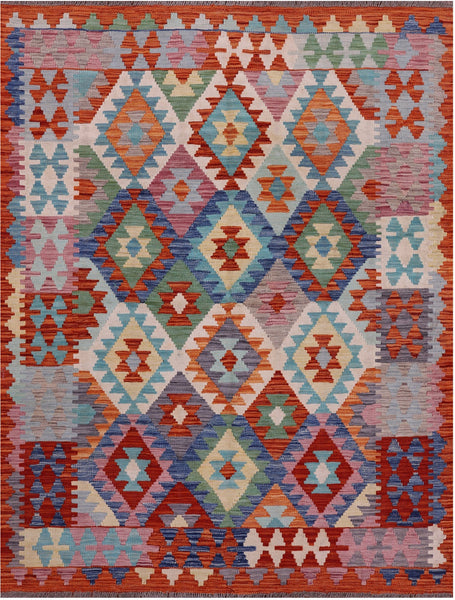 Reversible Kilim Flat Weave Wool On Wool Rug - 4' 10" X 6' 4" - Golden Nile