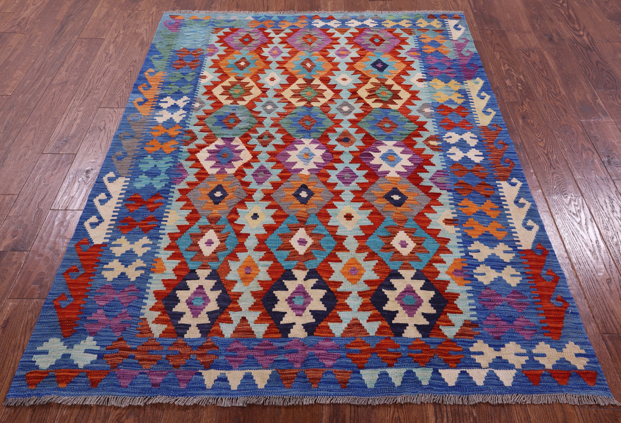 Reversible Kilim Flat Weave Wool On Wool Rug - 4' 11" X 6' 6" - Golden Nile