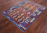 Reversible Kilim Flat Weave Wool On Wool Rug - 4' 11" X 6' 6" - Golden Nile