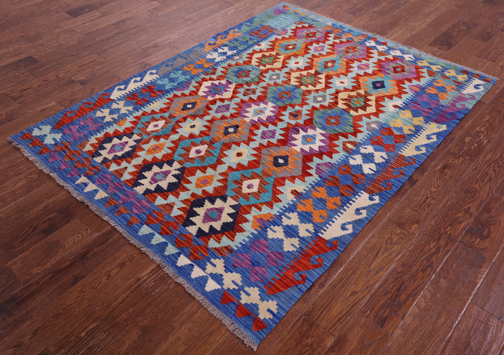 Reversible Kilim Flat Weave Wool On Wool Rug - 4' 11" X 6' 6" - Golden Nile