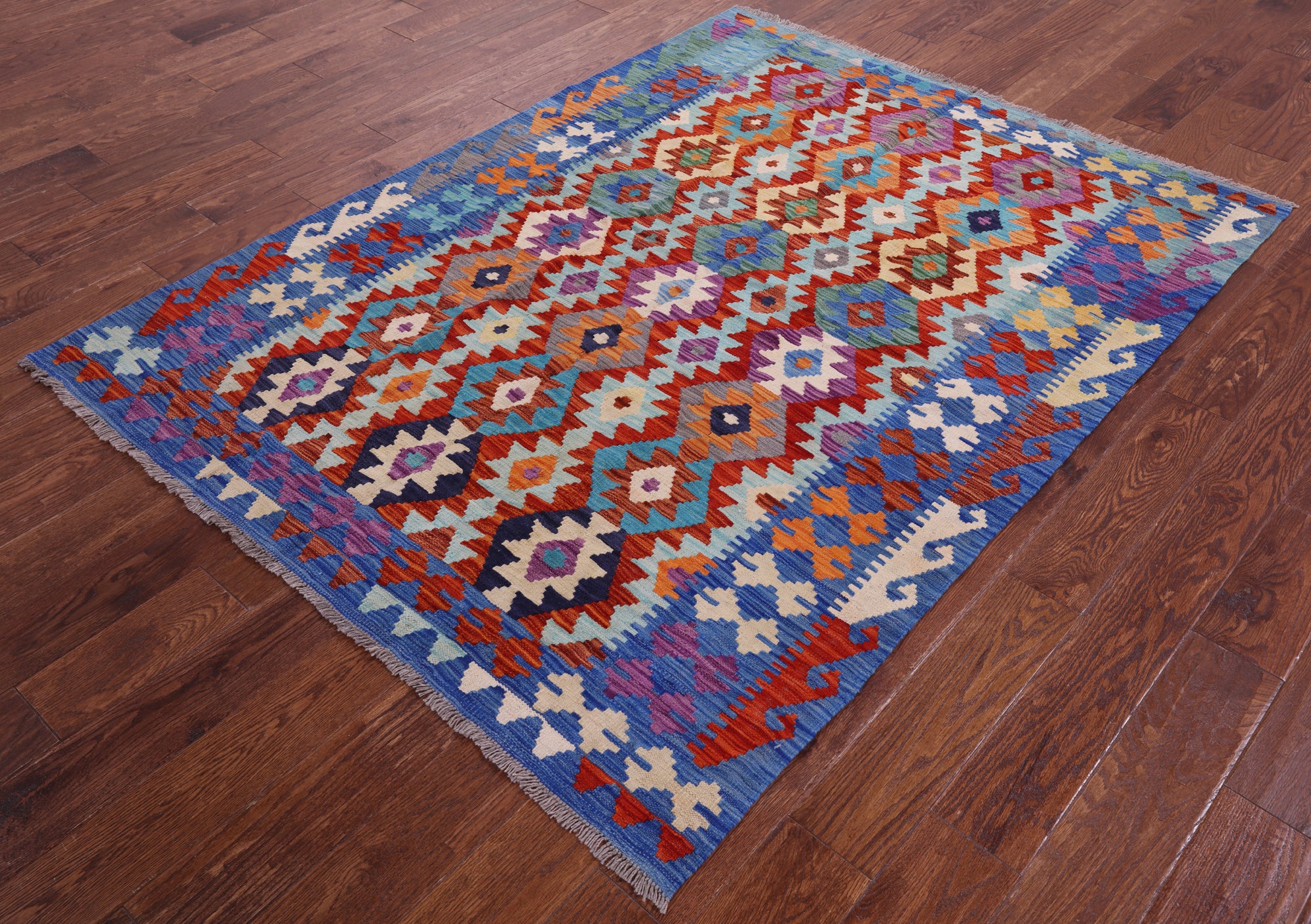 Reversible Kilim Flat Weave Wool On Wool Rug - 4' 11" X 6' 6" - Golden Nile