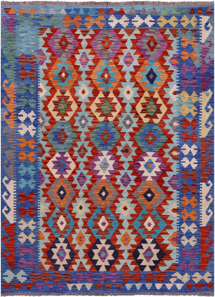 Reversible Kilim Flat Weave Wool On Wool Rug - 4' 11" X 6' 6" - Golden Nile