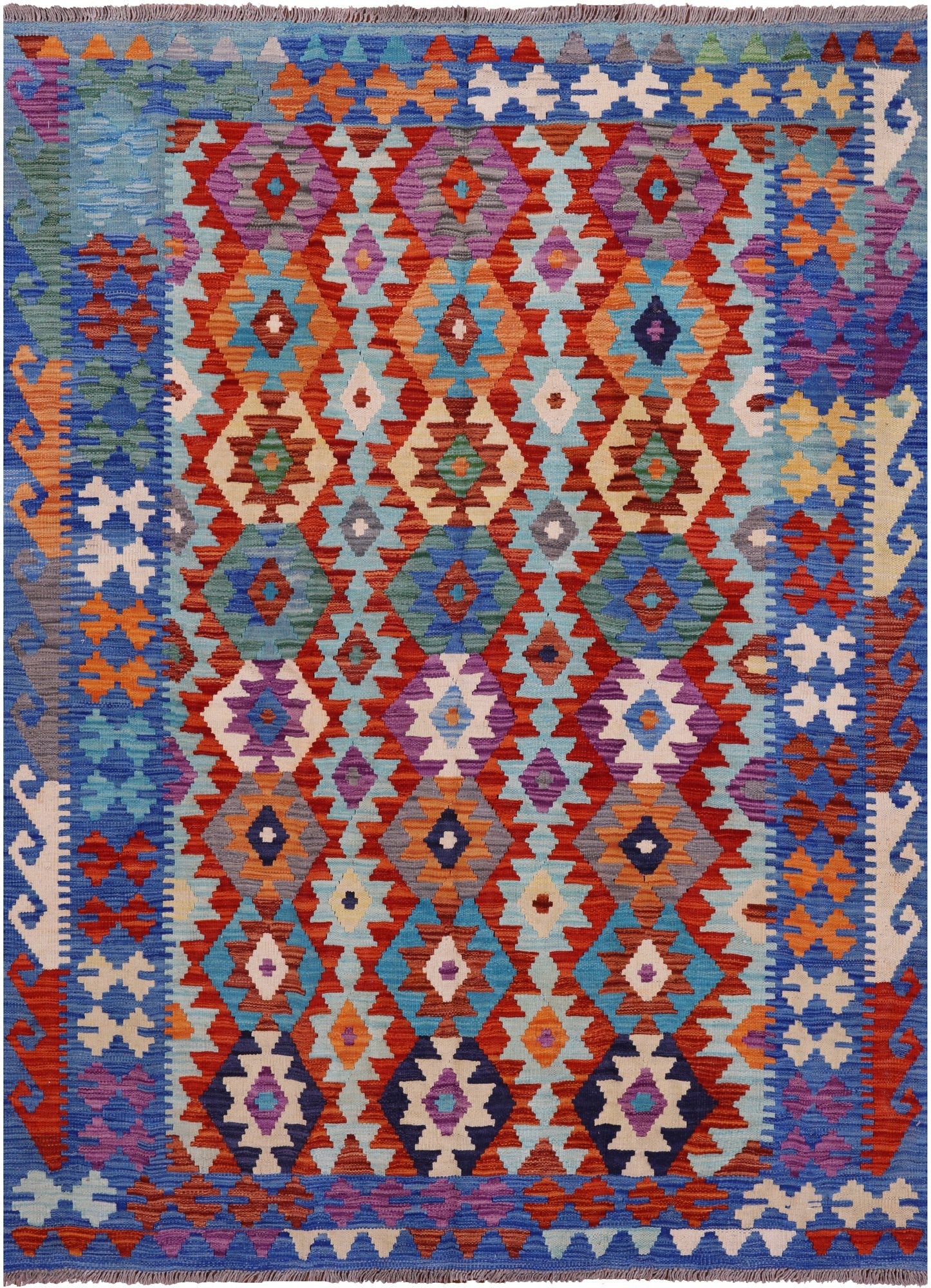 Reversible Kilim Flat Weave Wool On Wool Rug - 4' 11" X 6' 6" - Golden Nile