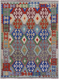 Reversible Kilim Flat Weave Wool On Wool Rug - 4' 11" X 6' 5" - Golden Nile