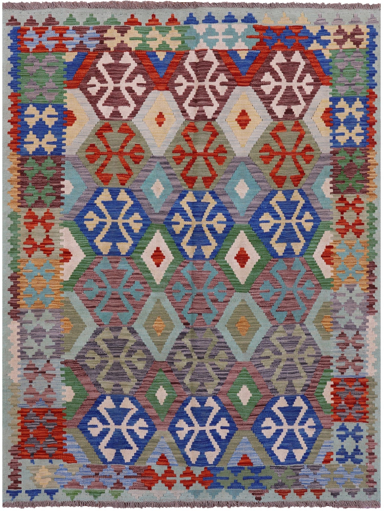 Reversible Kilim Flat Weave Wool On Wool Rug - 4' 11" X 6' 5" - Golden Nile