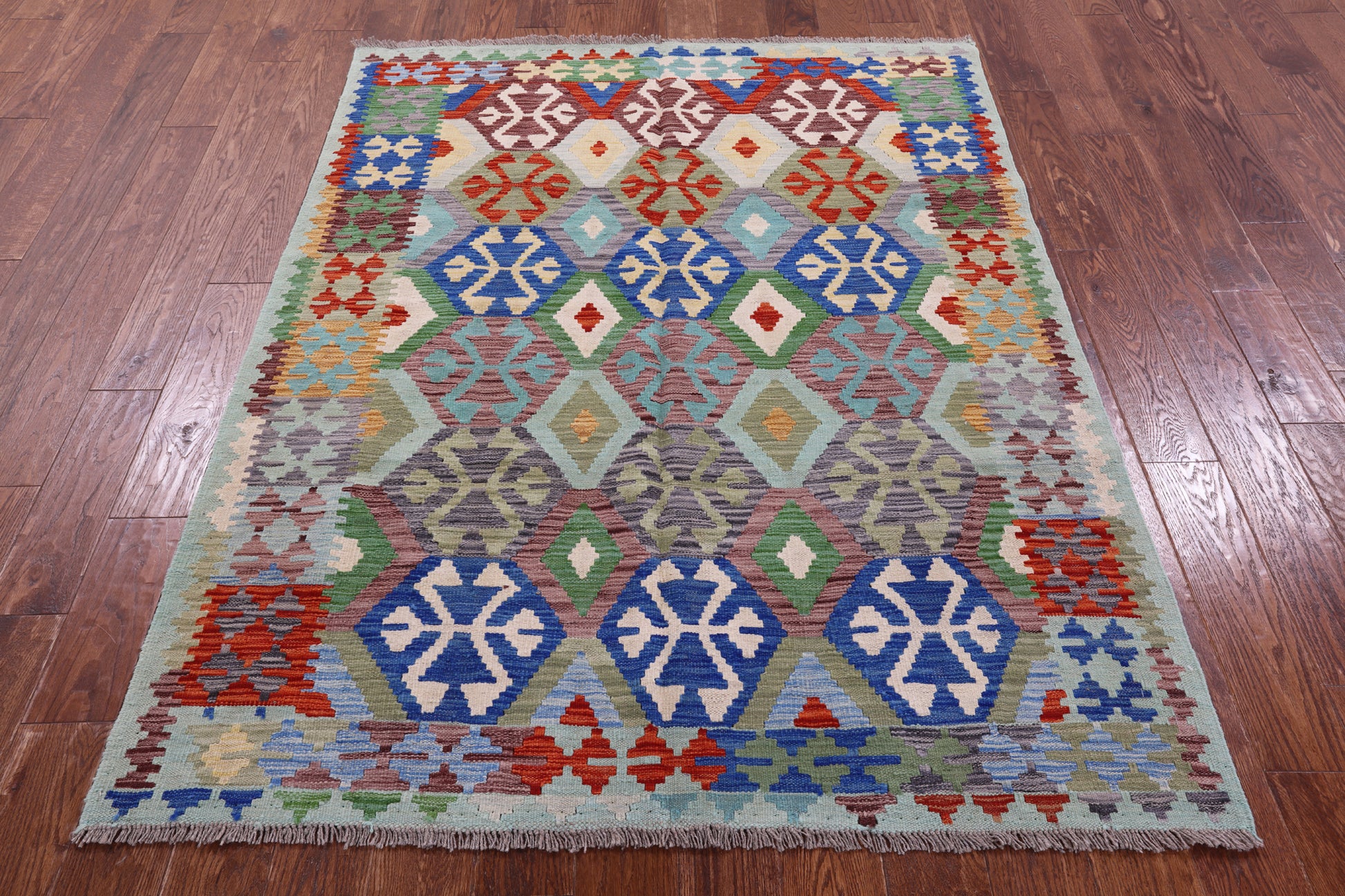 Reversible Kilim Flat Weave Wool On Wool Rug - 4' 11" X 6' 5" - Golden Nile