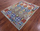 Reversible Kilim Flat Weave Wool On Wool Rug - 4' 11" X 6' 5" - Golden Nile