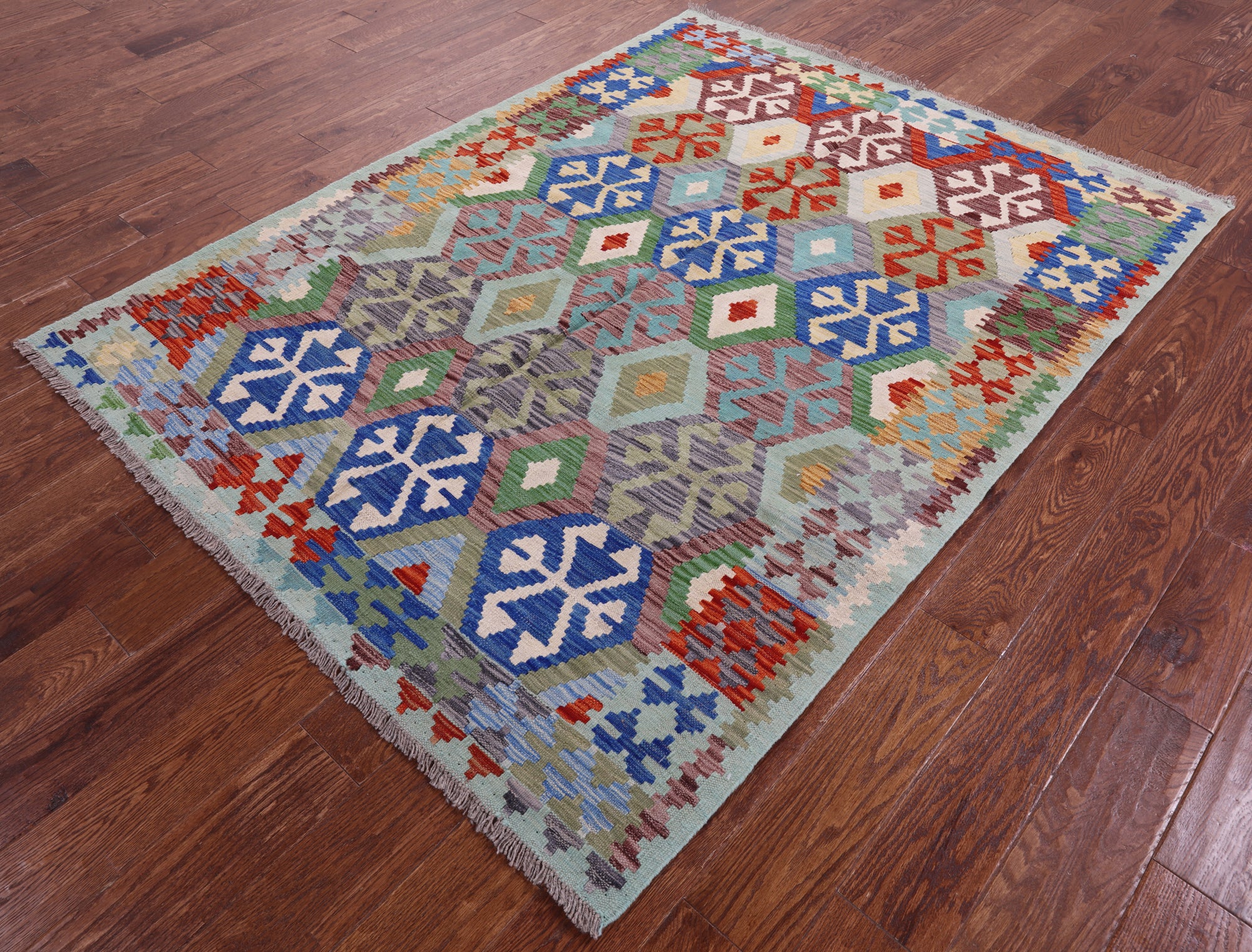 Reversible Kilim Flat Weave Wool On Wool Rug - 4' 11" X 6' 5" - Golden Nile