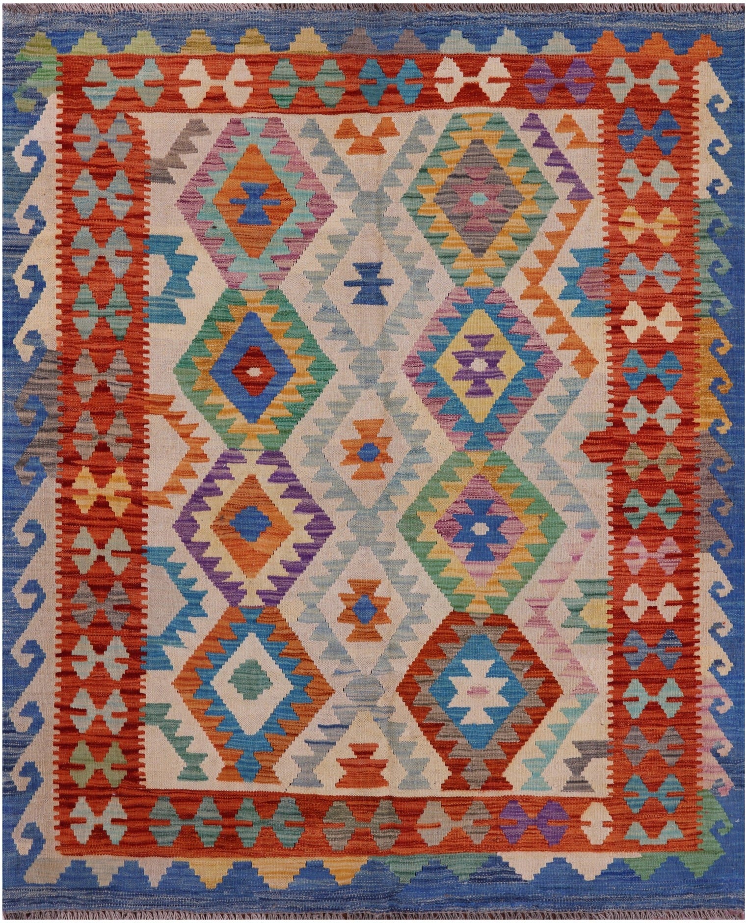 Reversible Kilim Flat Weave Wool On Wool Rug - 5' 3" X 6' 4" - Golden Nile