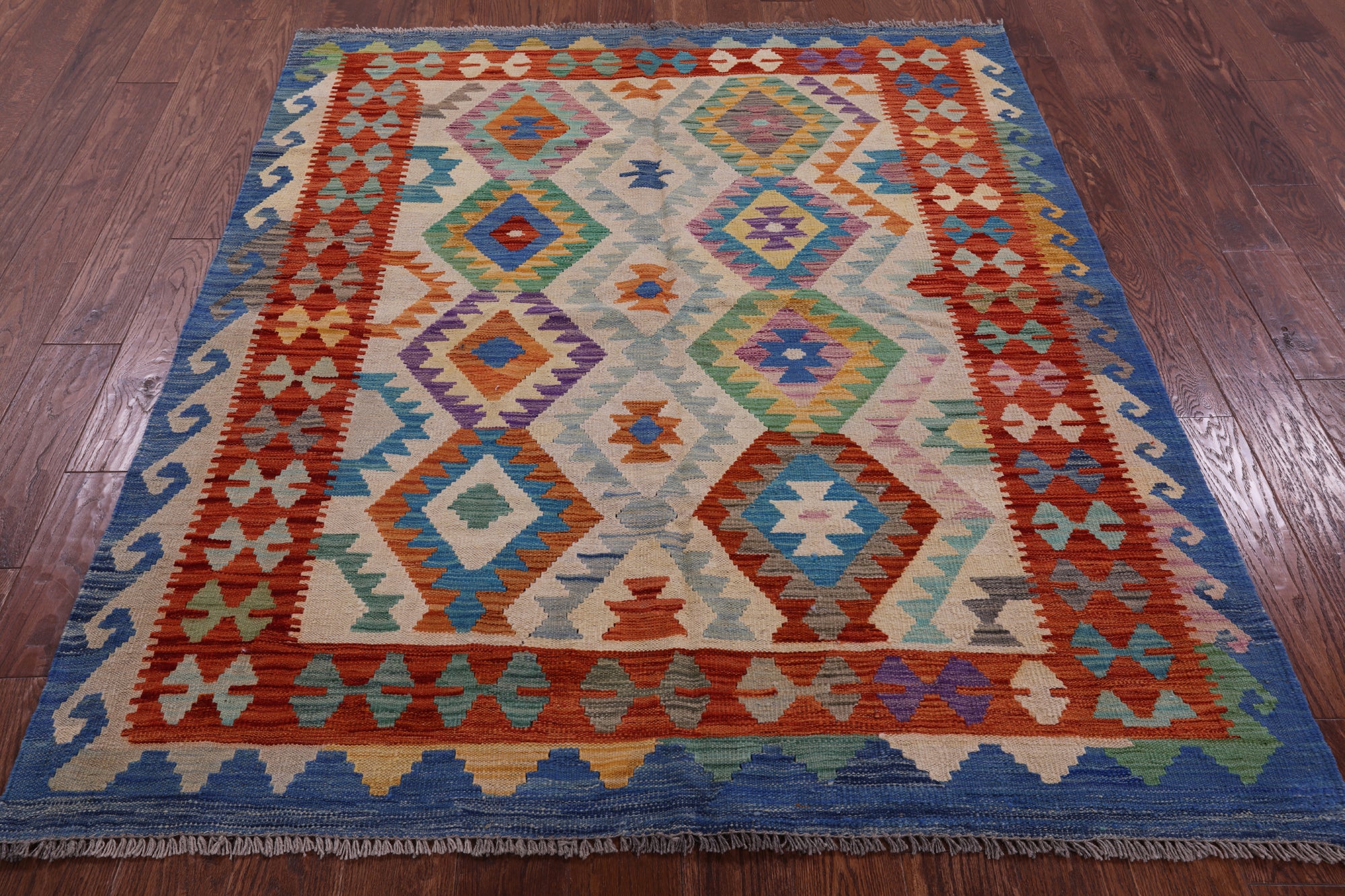 Reversible Kilim Flat Weave Wool On Wool Rug - 5' 3" X 6' 4" - Golden Nile