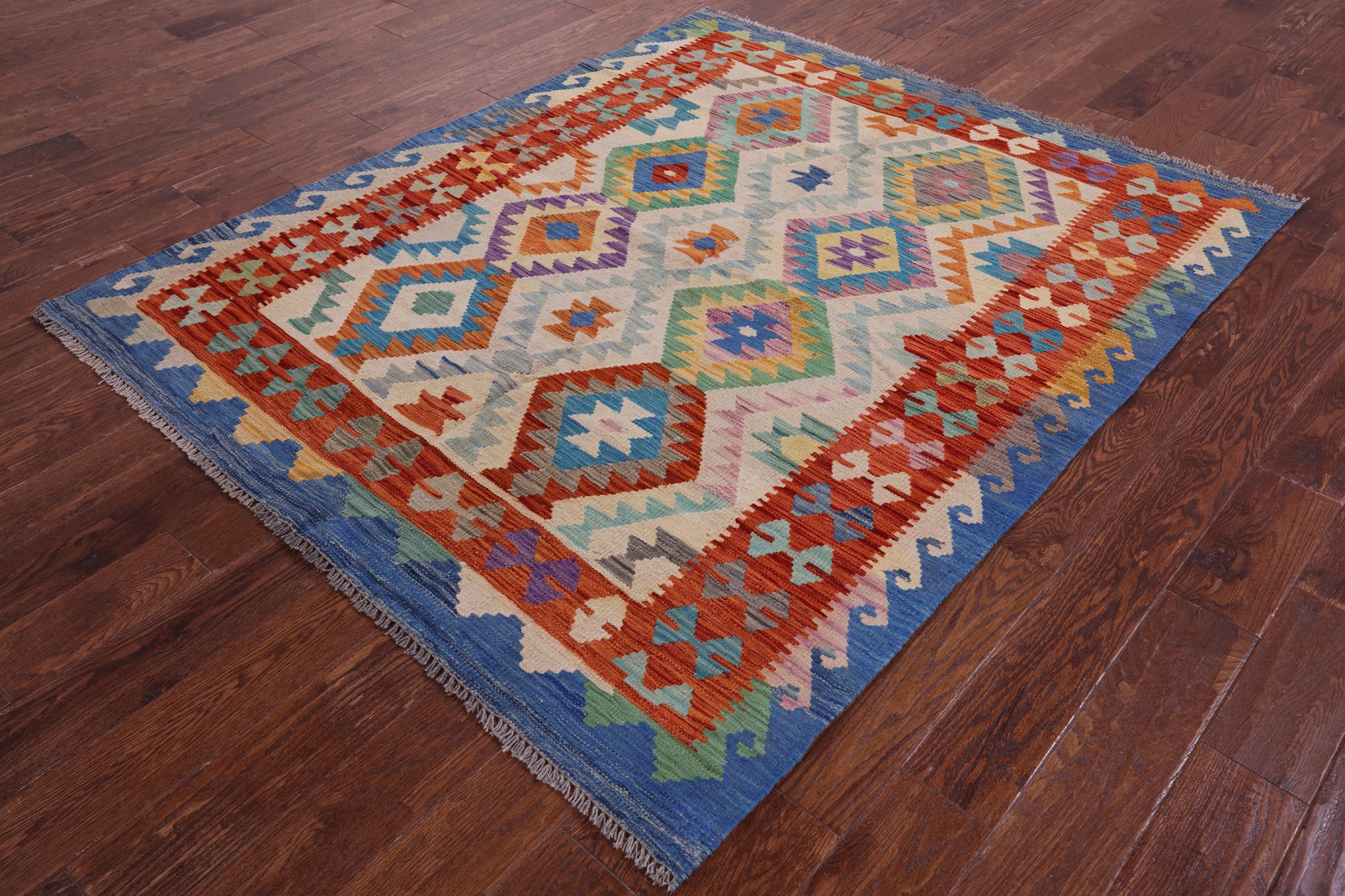 Reversible Kilim Flat Weave Wool On Wool Rug - 5' 3" X 6' 4" - Golden Nile