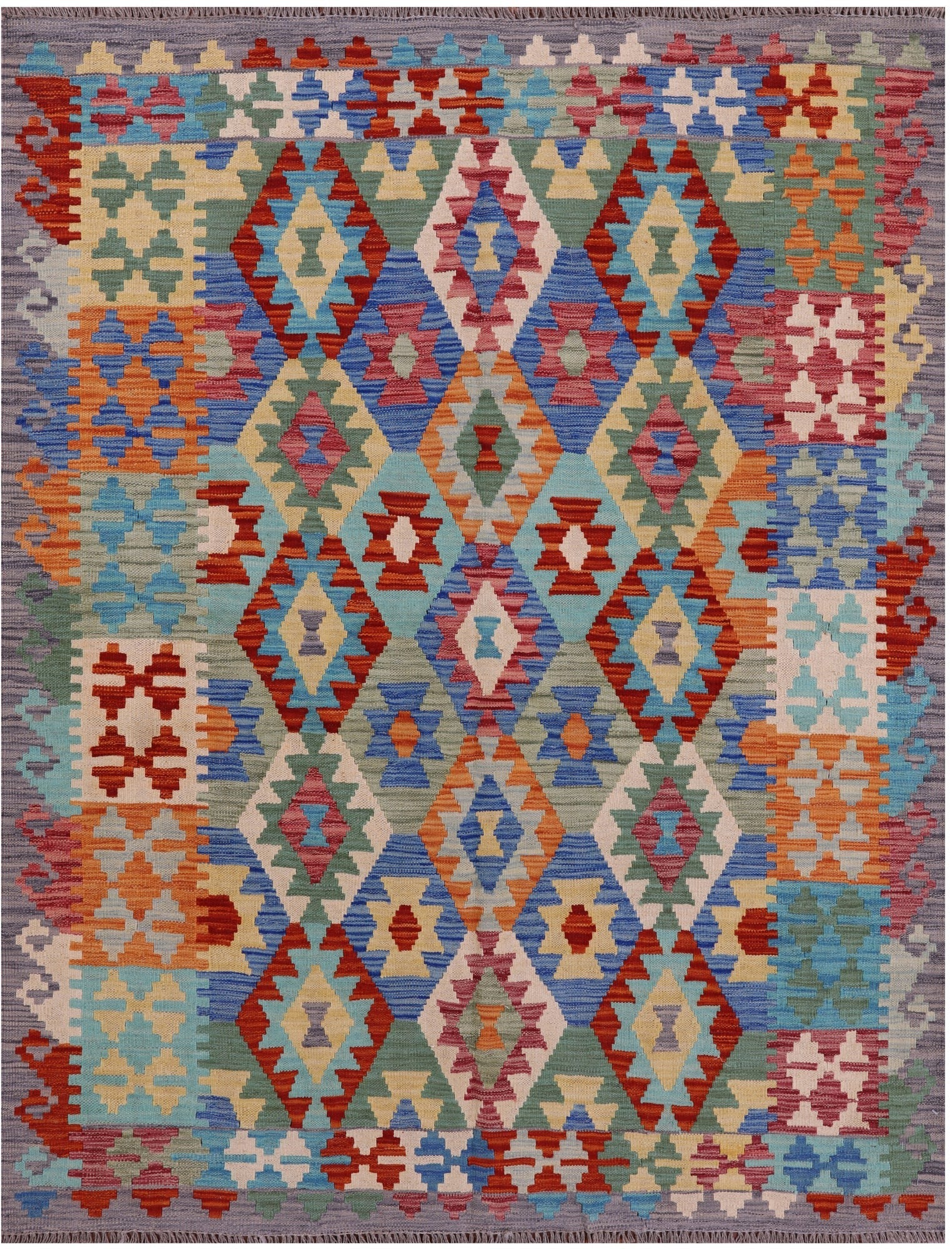 Reversible Kilim Flat Weave Wool On Wool Rug - 5' 1" X 6' 4" - Golden Nile