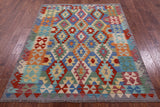 Reversible Kilim Flat Weave Wool On Wool Rug - 5' 1" X 6' 4" - Golden Nile