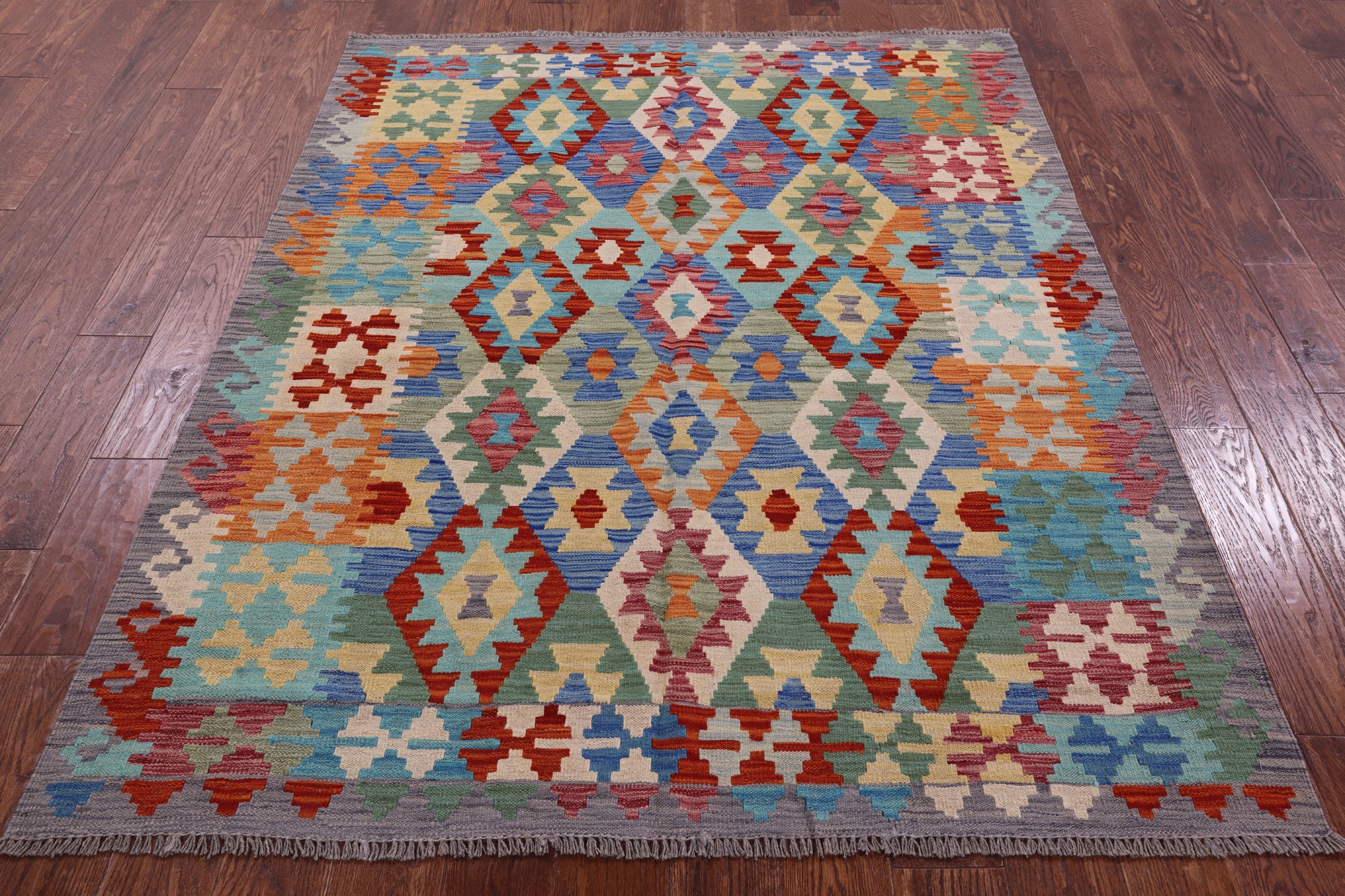 Reversible Kilim Flat Weave Wool On Wool Rug - 5' 1" X 6' 4" - Golden Nile